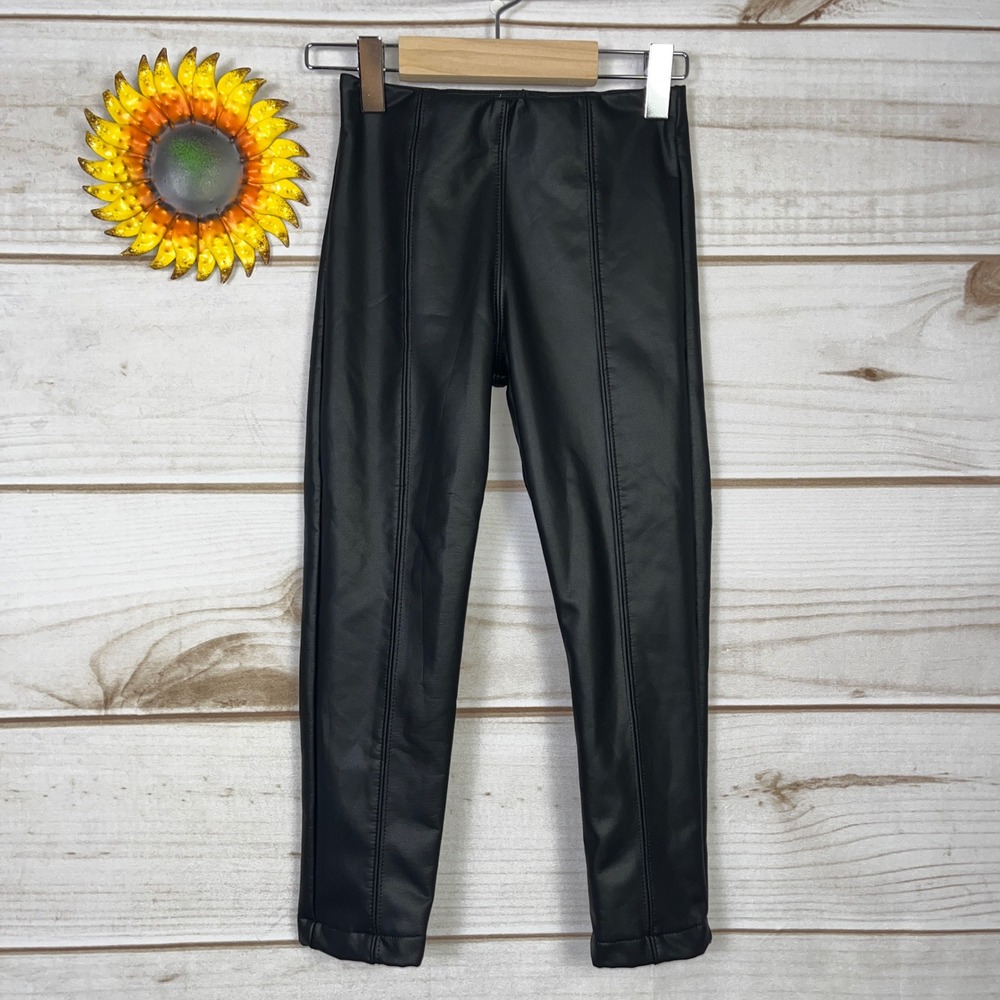 Mayoral Kids Girl's Black Faux Leather Seamed Leggings Ponte Pants Size 5 110cm